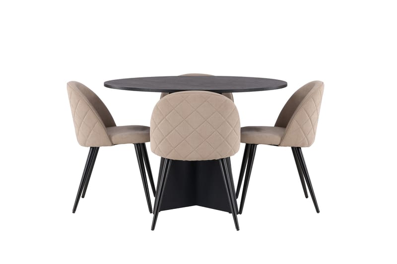 Bootcut Spisegruppe 110 cm Rund med 4 Velvet Stoler, Beige
