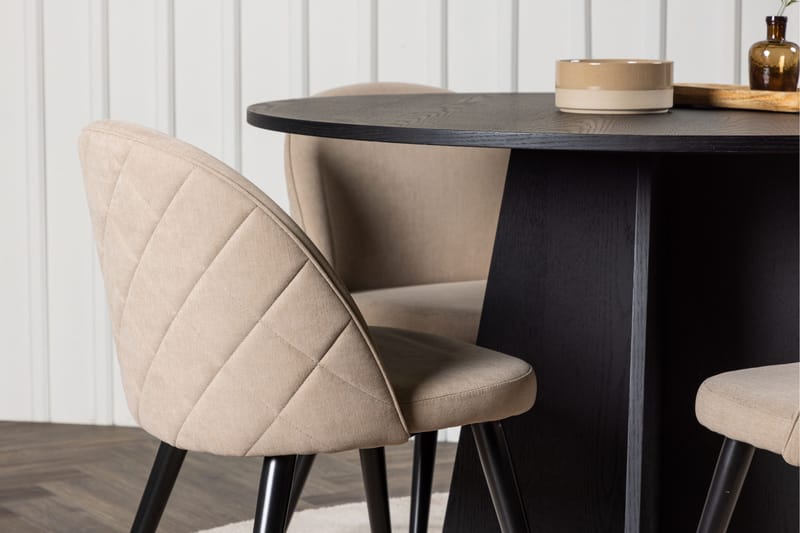 Bootcut Spisegruppe 110 cm Rund med 4 Velvet Stoler - Beige - Møbler - Bord - Spisegruppe