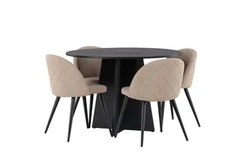 Bootcut Spisegruppe 110 cm Rund med 4 Velvet Stoler - Beige - Møbler - Bord - Spisegruppe