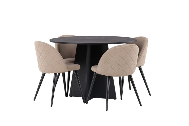 Bootcut Spisegruppe 110 cm Rund med 4 Velvet Stoler - Beige - Møbler - Bord - Spisegruppe