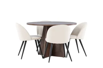 Bootcut Spisegruppe 110 cm Rund med 4 Velvet stoler - Mocca/Beige - Møbler - Bord - Spisegruppe