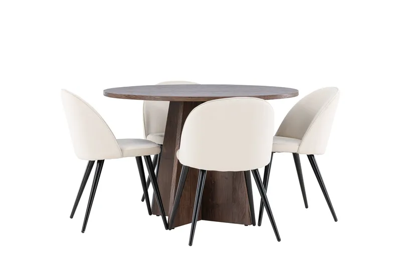 Bootcut Spisegruppe 110 cm Rund med 4 Velvet stoler, Mocca/Beige