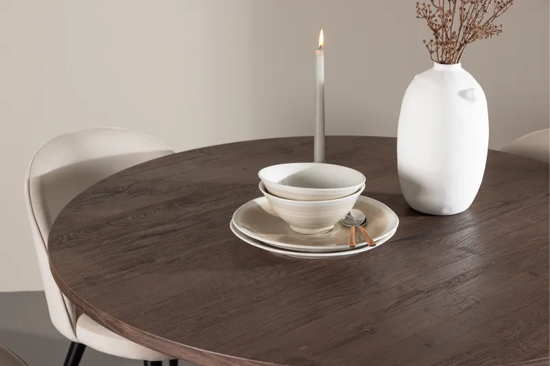 Bootcut Spisegruppe 110 cm Rund med 4 Velvet stoler - Mocca/Beige - Møbler - Bord - Spisegruppe