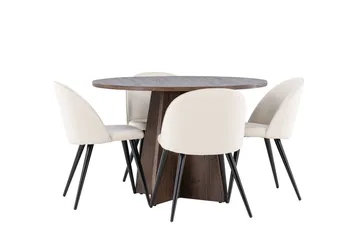 Bootcut Spisegruppe 110 cm Rund med 4 Velvet stoler - Mocca/Beige - Møbler - Bord - Spisegruppe