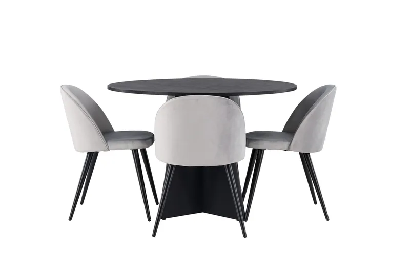 Bootcut Spisegruppe 110 cm Rund med 4 Velvet Stoler, Sort