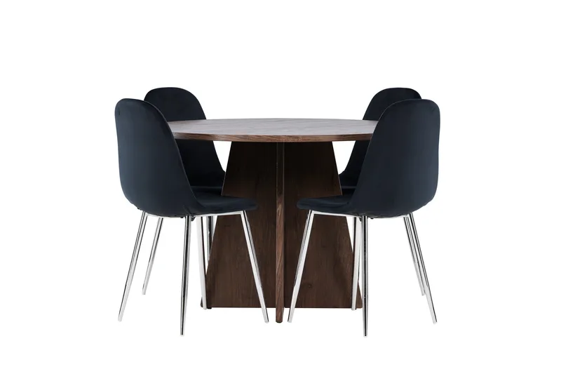 Bootcut Spisegruppe 110 cm Rund med 4 Polar stoler, Mocca/Svart