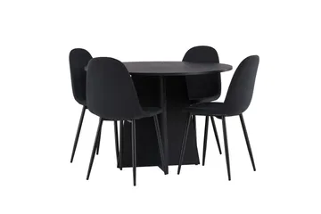 Bootcut Spisegruppe 110 cm Rund med 4 Polar Stoler - Sort - Møbler - Bord - Spisegruppe