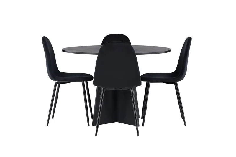 Bootcut Spisegruppe 110 cm Rund med 4 Polar Stoler, Sort