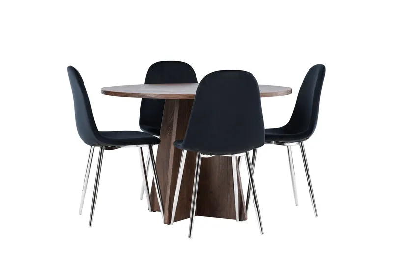 Bootcut Spisegruppe 110 cm Rund med 4 Polar stoler - Mocca/Svart - Møbler - Bord - Spisegruppe