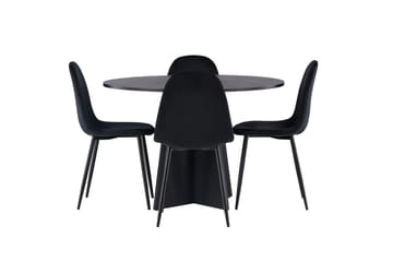 Bootcut Spisegruppe 110 cm Rund med 4 Polar Stoler - Sort - Møbler - Bord - Spisegruppe