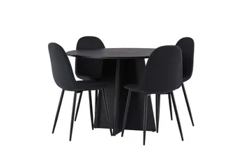Bootcut Spisegruppe 110 cm Rund med 4 Polar Stoler - Sort - Møbler - Bord - Spisegruppe