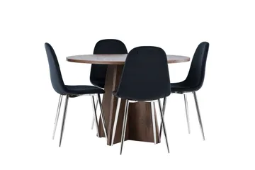 Bootcut Spisegruppe 110 cm Rund med 4 Polar stoler - Mocca/Svart - Møbler - Bord - Spisegruppe