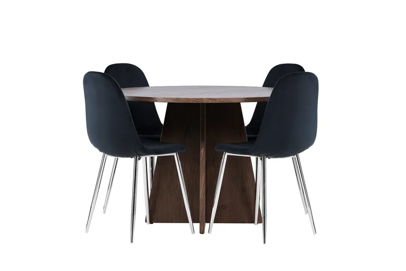 Bootcut Spisegruppe 110 cm Rund med 4 Polar stoler, Mocca/Svart