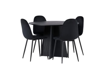 Bootcut Spisegruppe 110 cm Rund med 4 Polar Stoler - Sort - Møbler - Bord - Spisegruppe