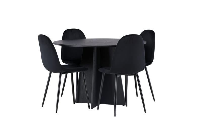 Bootcut Spisegruppe 110 cm Rund med 4 Polar Stoler - Sort - Møbler - Bord - Spisegruppe