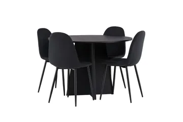 Bootcut Spisegruppe 110 cm Rund med 4 Polar Stoler - Sort - Møbler - Bord - Spisegruppe