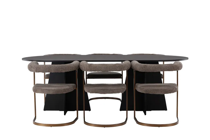 Bootcut Spisegruppe 230 cm Oval med 6 Morning Stoler, Brun