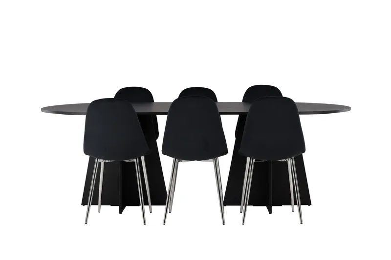Bootcut Spisegruppe 230 cm Oval med 6 Polar Stoler, Sort