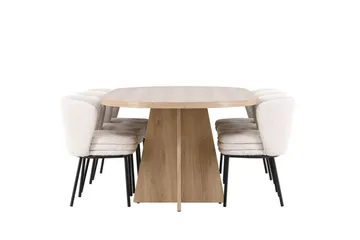 Bootcut Spisegruppe 230 cm Rektangulær med 6 Agnes stoler - Whitewash/Hvid - Møbler - Bord - Spisegruppe