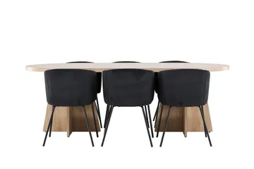 Bootcut Spisegruppe 230 cm Rektangulær med 6 Berit stoler - Whitewash/Sort - Møbler - Bord - Spisegruppe