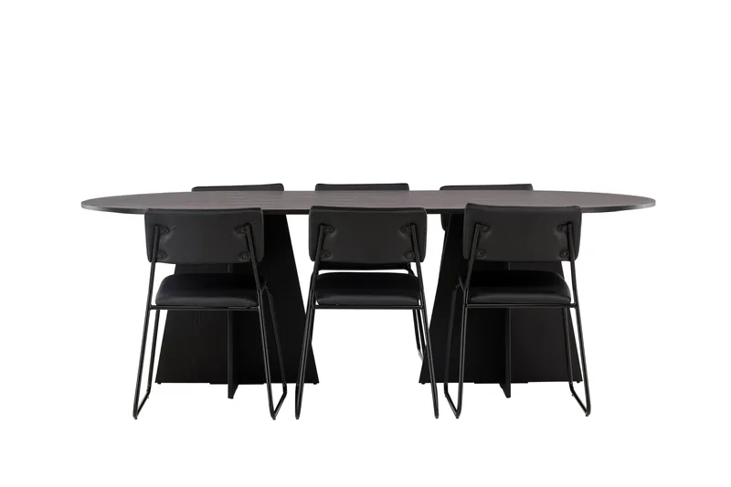Bootcut Spisegruppe 230 cm Rektangulær med 6 Kenth Stoler, Sort