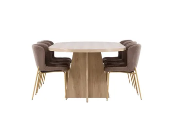 Bootcut Spisegruppe 230 cm Rektangulær med 6 Modesto stoler - Whitewash/Brun - Møbler - Bord - Spisegruppe