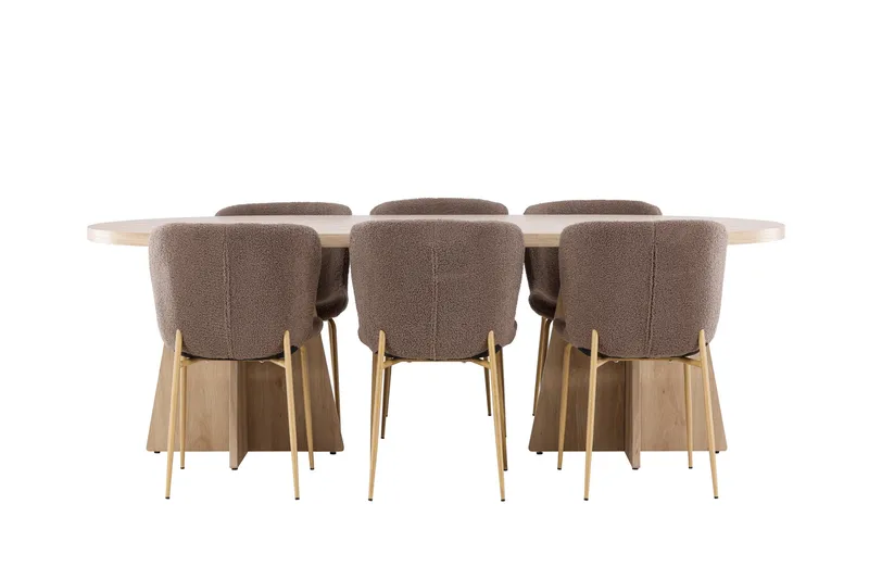 Bootcut Spisegruppe 230 cm Rektangulær med 6 Modesto stoler - Whitewash/Brun - Møbler - Bord - Spisegruppe