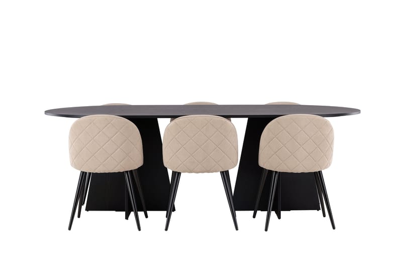 Bootcut Spisegruppe 230 cm Rektangulær med 6 Velvet Stoler, Beige