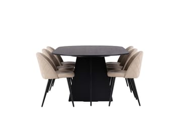 Bootcut Spisegruppe 230 cm Rektangulær med 6 Velvet Stoler - Beige - Møbler - Bord - Spisegruppe