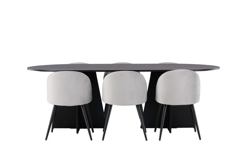 Bootcut Spisegruppe 230 cm Rektangulær med 6 Velvet Stoler, Sort