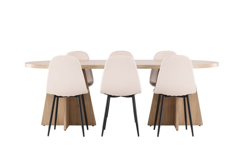 Bootcut Spisegruppe 230 cm Rektangulær med 6 Polar stoler - Whitewash/Beige - Møbler - Bord - Spisegruppe