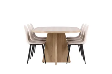 Bootcut Spisegruppe 230 cm Rektangulær med 6 Polar stoler - Whitewash/Beige - Møbler - Bord - Spisegruppe