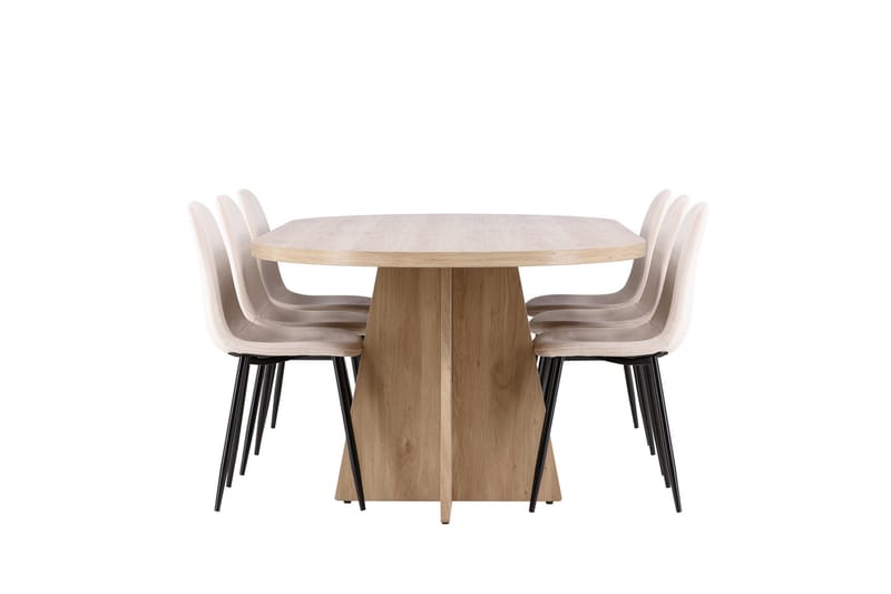 Bootcut Spisegruppe 230 cm Rektangulær med 6 Polar stoler - Whitewash/Beige - Møbler - Bord - Spisegruppe