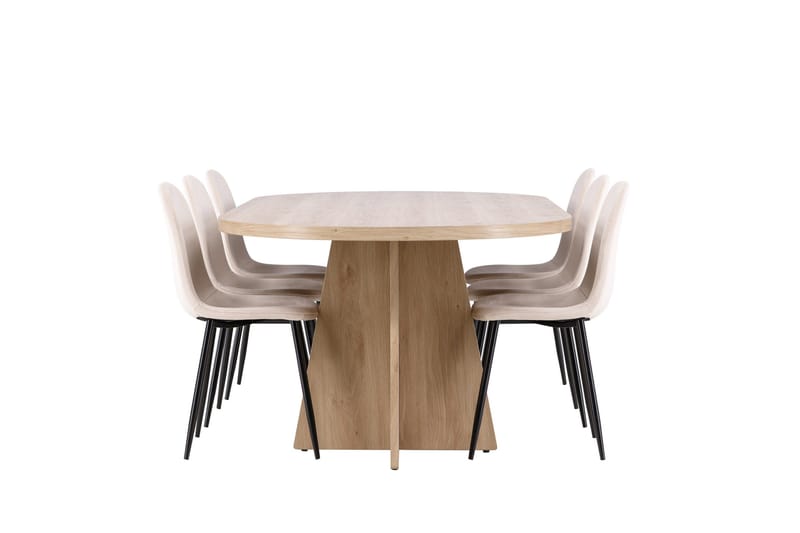 Bootcut Spisegruppe 230 cm Rektangulær med 6 Polar stoler - Whitewash/Beige - Møbler - Bord - Spisegruppe