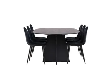 Bootcut Spisegruppe 230 cm Rektangulær med 6 Polar Stoler - Sort - Møbler - Bord - Spisegruppe