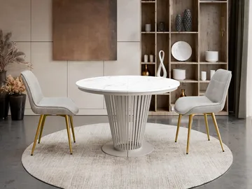bord Uttrekkbart bord ELANTRA 100 beige, hvit marmor - Møbler - Bord - Spisebord & kjøkkenbord