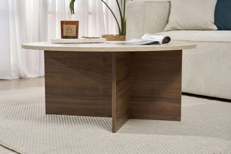 Boro Sofabord 90x40x90 cm - Travertine og Walnut - Møbler - Bord - Sofabord & salongbord