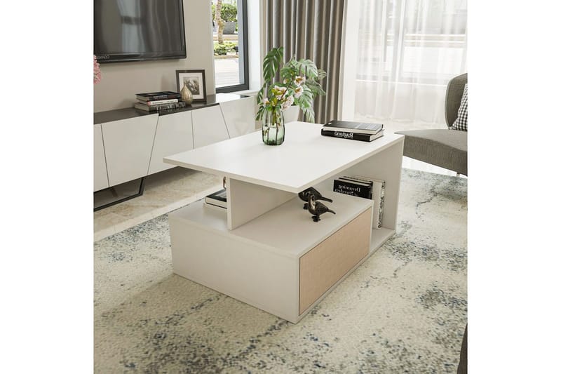Bulvari Stuebord 90 cm - Beige/Hvit - Møbler - Bord - Sofabord & salongbord