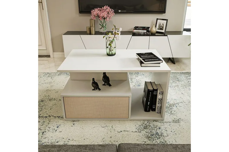 Bulvari Stuebord 90 cm - Beige/Hvit - Møbler - Bord - Sofabord & salongbord