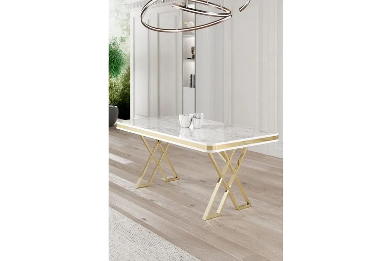Calchera Spisebord 130 cm Rektangulær - Hvit Marmor/Gull - Møbler - Bord - Spisebord & kjøkkenbord