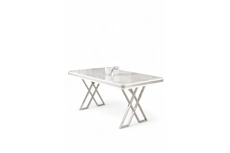 Calchera Spisebord 130 cm Rektangulær, Hvit Marmor/Krom