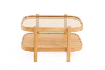 Calnor Rektangulært Sofabord med Hyller 50 cm med Trerammer - Brunt Røykglass - Møbler - Bord - Sofabord & salongbord
