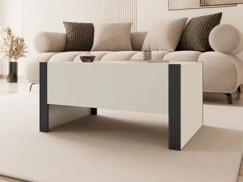 Calvenn Rektangulært Sofabord med Oppbevaring i Malt Tre - Beige - Møbler - Bord - Sofabord & salongbord - Sofabord med oppbevaring