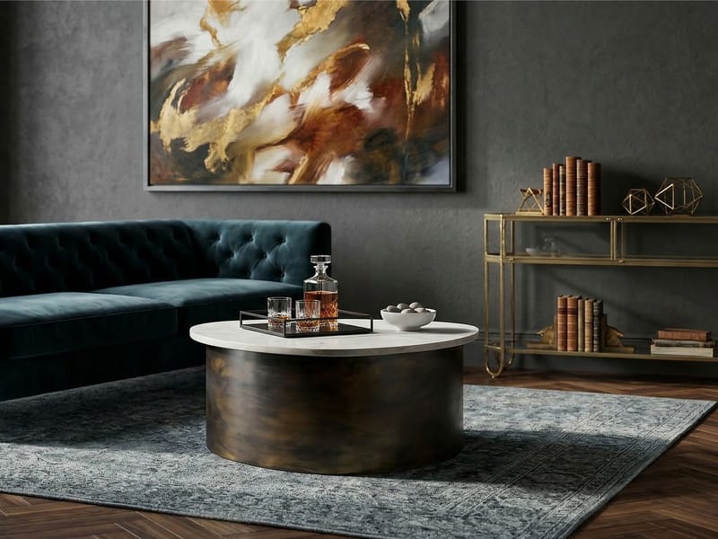 Cedrik sofabord med marmorplate - hvit / gull - Møbler - Bord - Sofabord & salongbord
