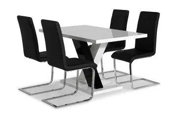 Cesi Spisegruppe 140 cm med 4 Cibus Stol - Hvit/Svart/Svart PU/Krom - Møbler - Bord - Spisegruppe