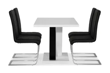Cesi Spisegruppe 140 cm med 4 Cibus Stol - Hvit/Svart/Svart PU/Krom - Møbler - Bord - Spisegruppe
