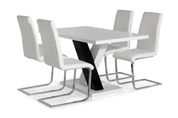 Cesi Spisegruppe 140 cm med 4 Cibus Stoler - Hvit/Svart/Svart PU/Krom - Møbler - Bord - Spisegruppe