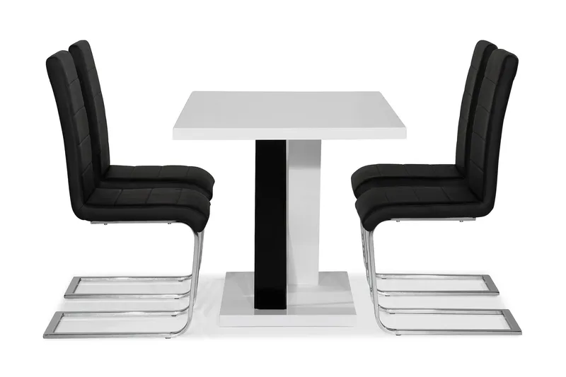 Cesi Spisegruppe 140 cm med 4 Cibus Stoler - Hvit/Svart/Svart PU/Krom - Møbler - Bord - Spisegruppe