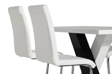 Cesi Spisegruppe 140 cm med 4 Cibus Stoler - Hvit/Svart/Svart PU/Krom - Møbler - Bord - Spisegruppe