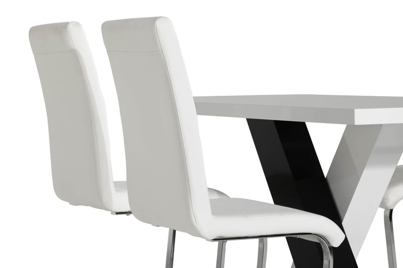 Cesi Spisegruppe 140 cm med 4 Cibus Stoler - Hvit/Svart/Svart PU/Krom - Møbler - Bord - Spisegruppe